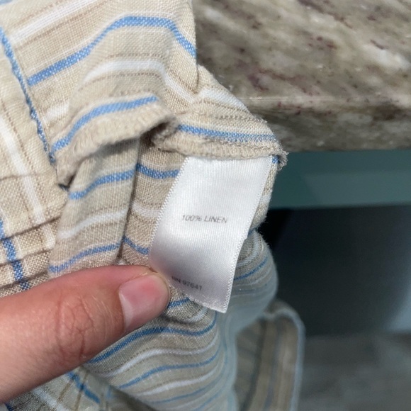 J. Jill Love Linen tan and blue striped drawstring casual pants size medium - Picture 6 of 7